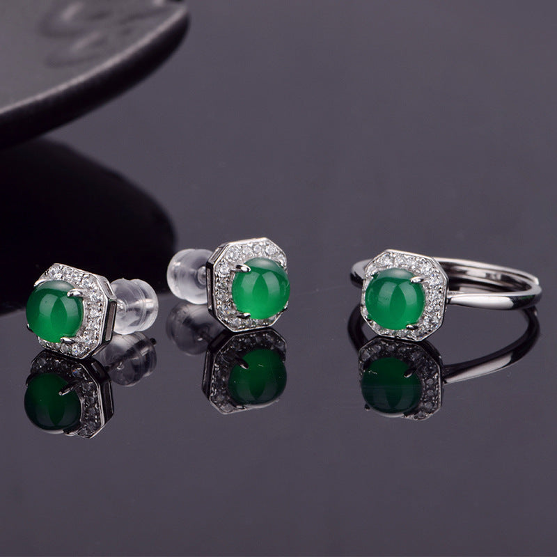 Boucles d'Oreilles Puces Halo Octogone Argent S925 - Chrysoprase