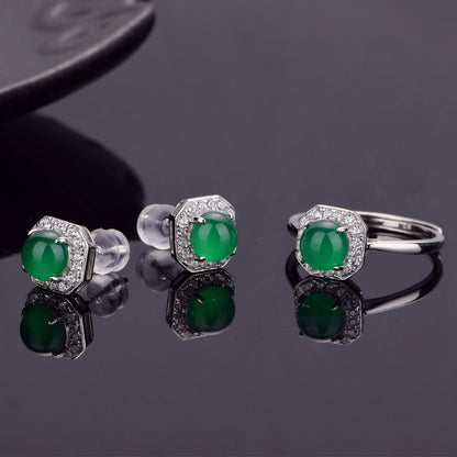 Boucles d'Oreilles Puces Halo Octogone Argent S925 - Chrysoprase