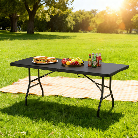 Table pliante portable 180 cm, pliable en deux, HDPE 160 kg, pique-nique et camping