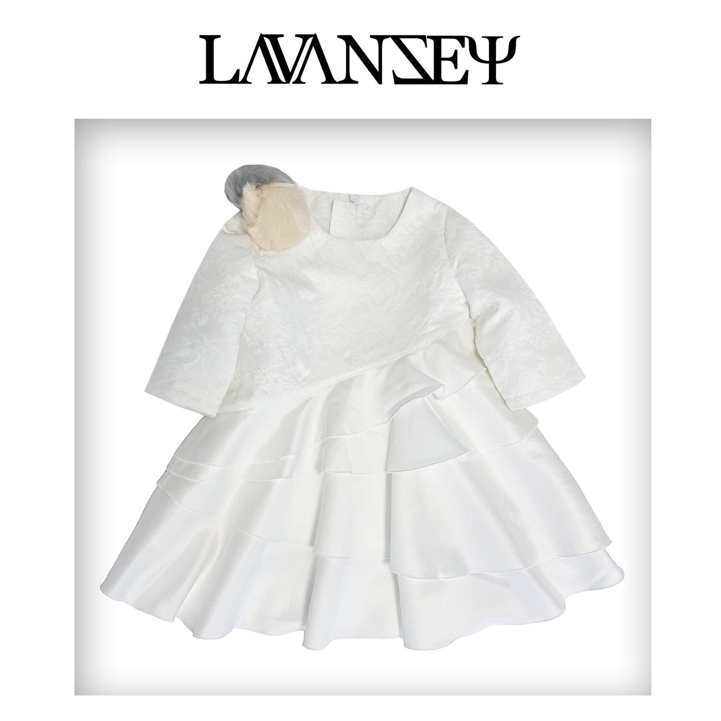 Girls Princess White Jacquard Satin Dress Elegant Multi - Layer Party Wear 2 - 1