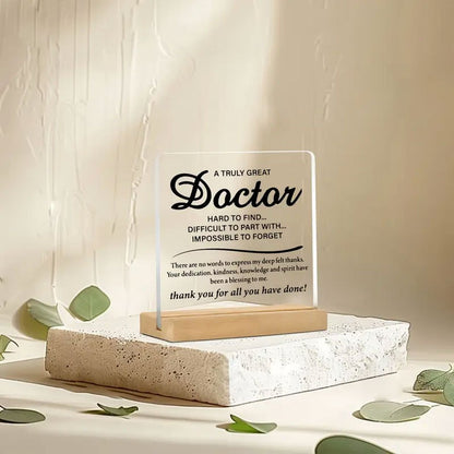 1. Unique Doctor Appreciation Gift - Heartfelt Thank You Acrylic Desk Plaque with Wooden Base, Perfect for Men in Medicine, Ideal for Thanksgiving & Everyday Gratitude, Medical Office Decor
