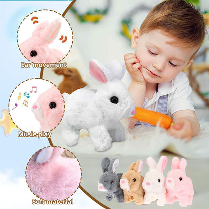 2025 Upgraded Interactive Bunny Toy. Hops, walks, talks, shakes ears. Plush Gift for Kids (Grey).