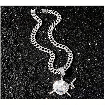 Collier Pendentif Football Strass Plaqué Or - Charm Requin