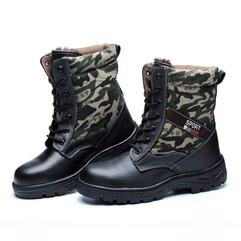 chaussures de sécurité du travail aider camouflage d'hiver haute plus de velours froid chaud confortable anti écrasement ponction preuve chaussures