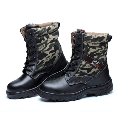 chaussures de sécurité du travail aider camouflage d'hiver haute plus de velours froid chaud confortable anti écrasement ponction preuve chaussures
