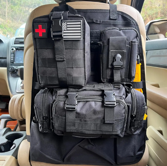 Universal Tactical Vehicle Back Seat Organizer With 3 Detachable Pouches - 2 Set