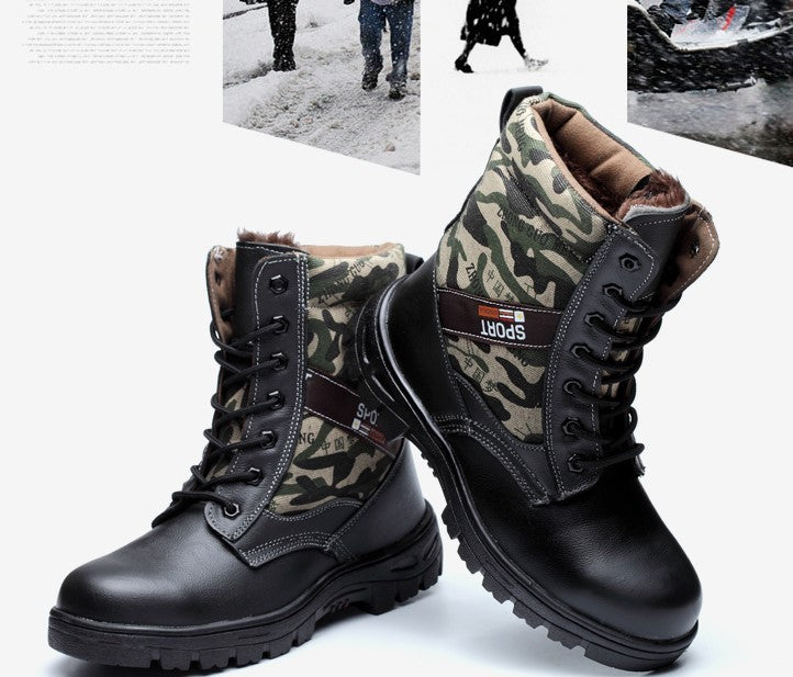 chaussures de sécurité du travail aider camouflage d'hiver haute plus de velours froid chaud confortable anti écrasement ponction preuve chaussures