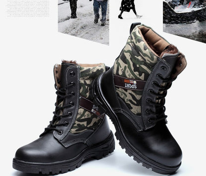 chaussures de sécurité du travail aider camouflage d'hiver haute plus de velours froid chaud confortable anti écrasement ponction preuve chaussures