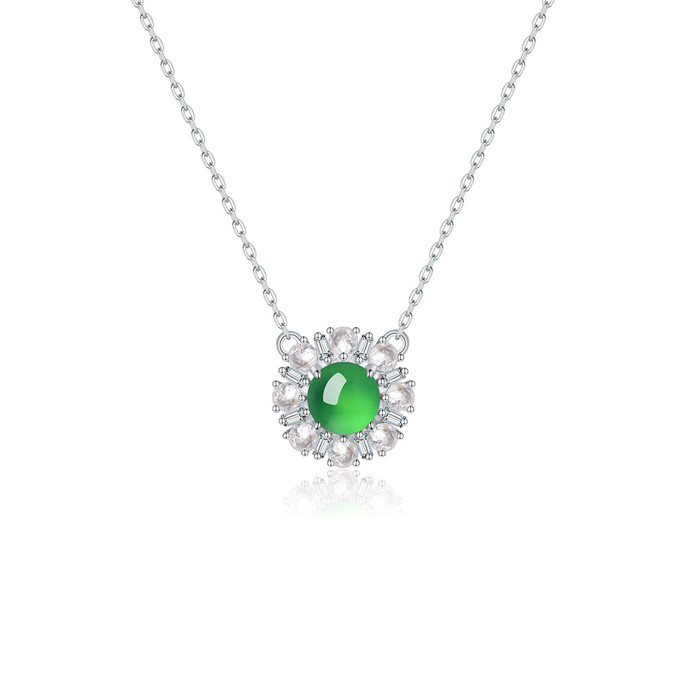 Collier Argent S925 45cm Pendentif Chrysoprase Verte 6mm