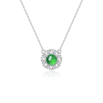 Collier Argent S925 45cm Pendentif Chrysoprase Verte 6mm