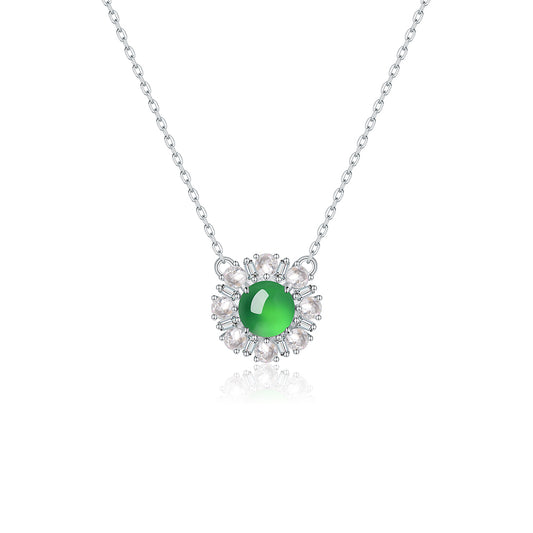 Collier Argent S925 45cm Pendentif Chrysoprase Verte 6mm