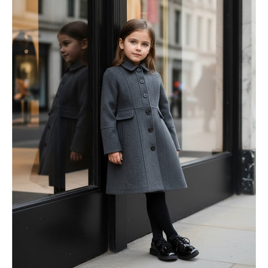 Girls Thick Warm Long Overcoat  Vintage Wool Winter Coat Autumn 3-9Y