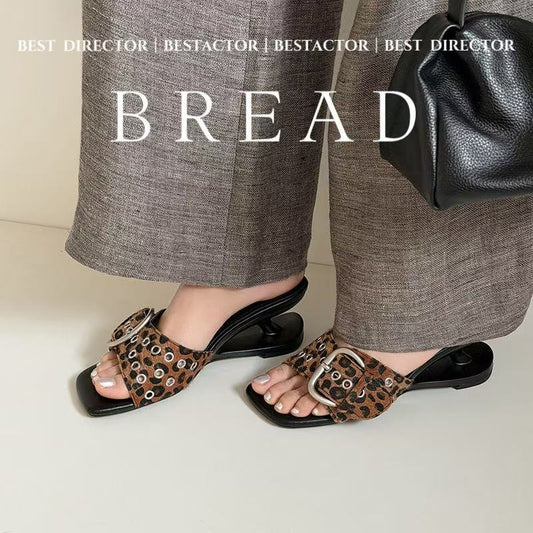 Women's Handcrafted Horsehair Buckle Slide Sandals, Square Toe Sculptural Heel M