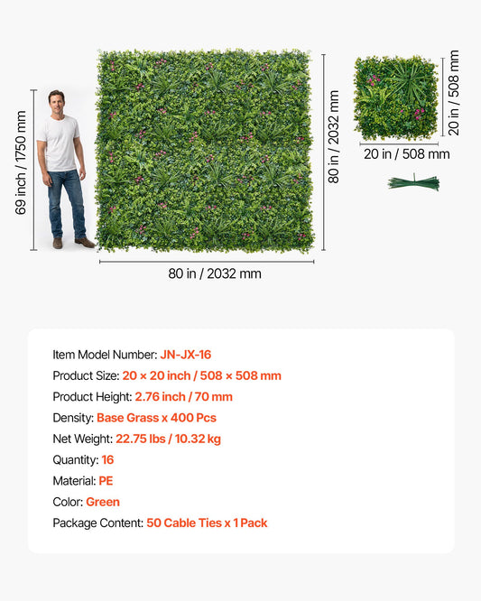 Artificial Plant Wall, 16PCS 20 X 20 In Artificial Boxwood Panels, Greenery Backdrop Privacy Hedge Fence With Sun Protection, Fake Grass Wall Screen For Wedding, Indoor, Outdoor Garden, Backyard