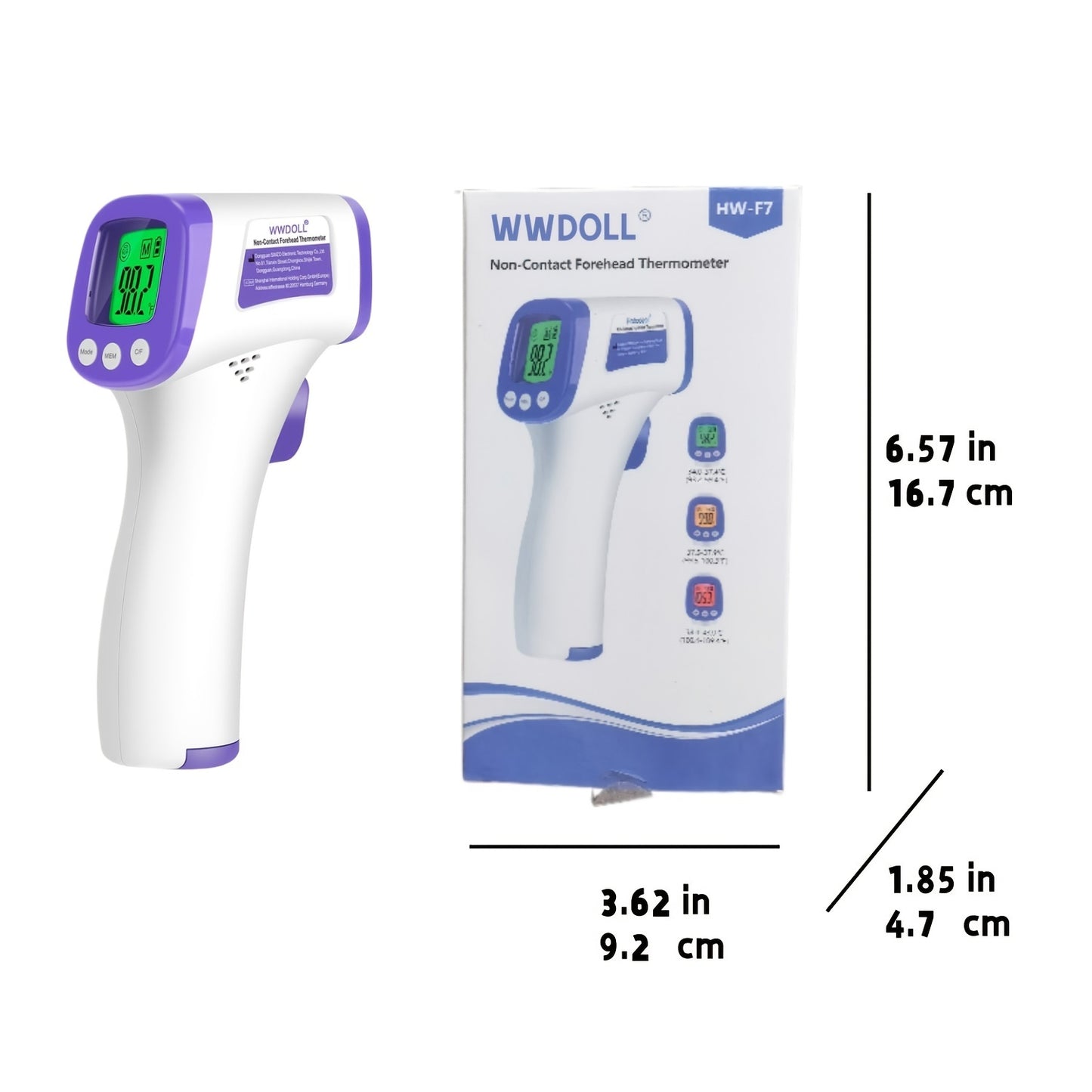 WWDOLL Infrared Forehead Thermometer for Adults - Non-Contact for Formula, Cold & Flu, And Body Temperature (Batteries Not Included, 2x4AAA Batt. Req.) - Accurate Sensor, Fast Response, Fever Alarm, Memory, LCD Display - Idea