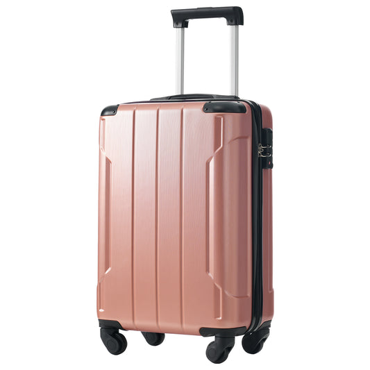 Valise cabine rigide en ABS 20 pouces avec roulettes pivotantes et serrure TSA, rose