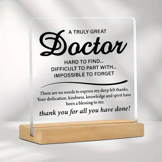 1. Unique Doctor Appreciation Gift - Heartfelt Thank You Acrylic Desk Plaque with Wooden Base, Perfect for Men in Medicine, Ideal for Thanksgiving & Everyday Gratitude, Medical Office Decor