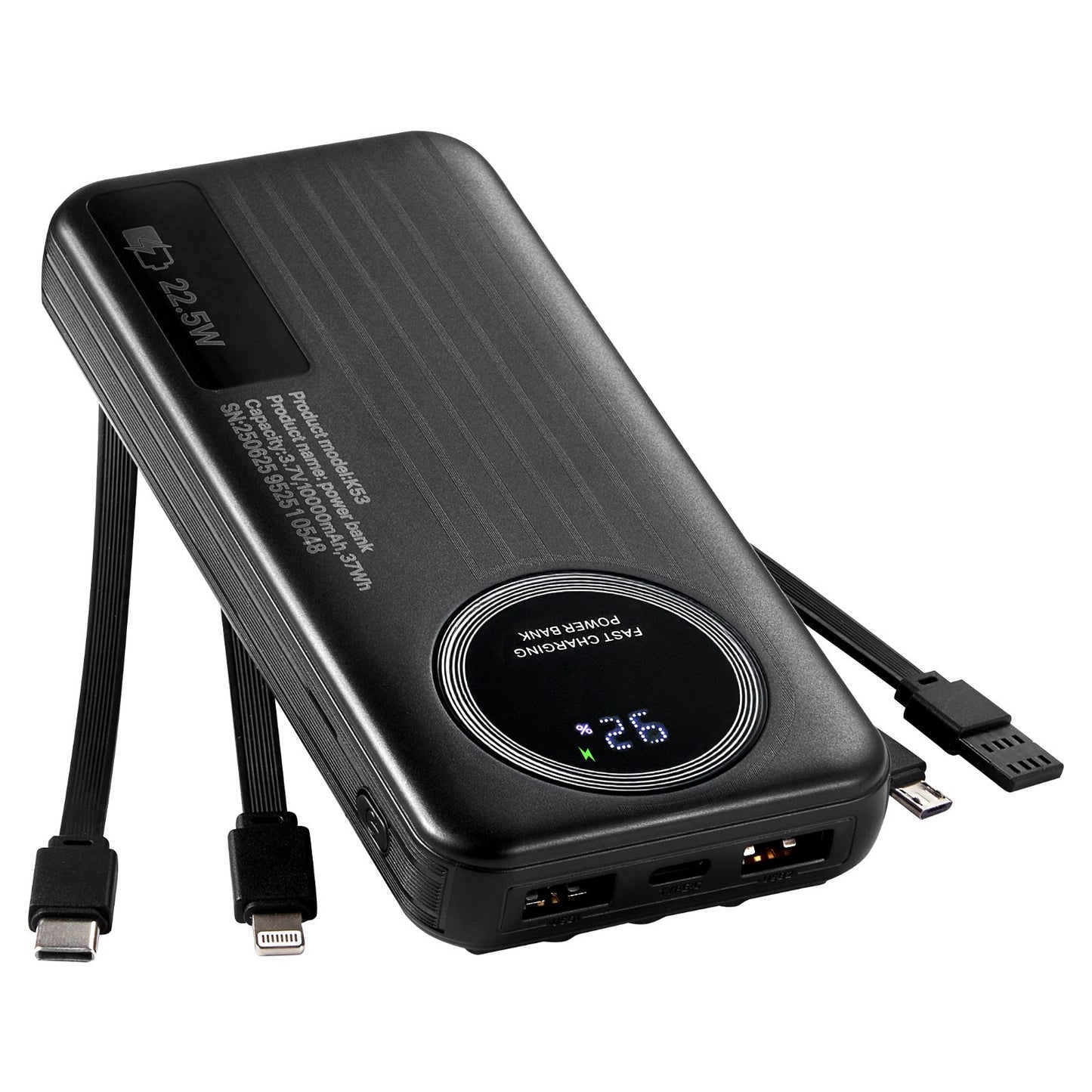 Portable Charger, With Built-in Cables, 10000 MAh Travel Battery Pack, 6 Outputs 3 Inputs Fast Charging Power Bank With USB Type-C Micro-B Input, Smart LED Display, For IPhone, Samsung, Android