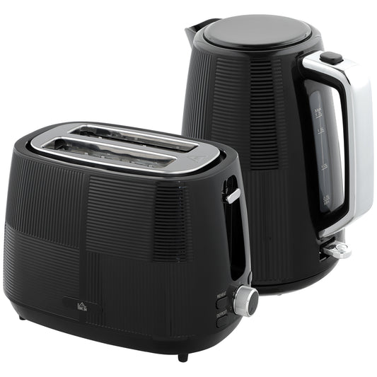 Set bouilloire et grille-pain, bouilloire 1,7 L 3000W, grille-pain 2 tranches 7 niveaux, anti-chauffe à vide, noir