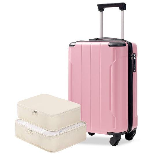 Valise cabine rigide ABS 20 pouces, roues pivotantes, serrure TSA, 2 cubes