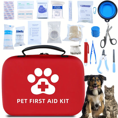 91-Piece Pet First Aid Kit for Dogs and Cats: Comprehensive Emergency Travel Supplies with Scissors, Tweezers, Bandages, Tourniquet - Portable Medical Essentials for Hiking, Camping, Backpacking