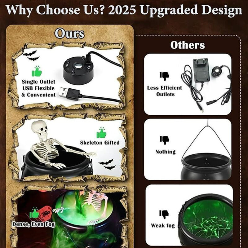 Halloween Spooky Witch Decor: Witch Cauldron, Floating Bottle Fog Machine & Skull LED Light – For Party & Home
