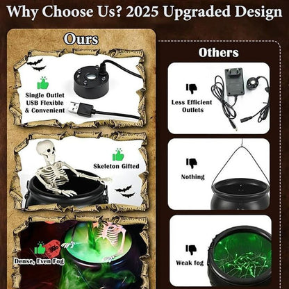 Halloween Spooky Witch Decor: Witch Cauldron, Floating Bottle Fog Machine & Skull LED Light – For Party & Home