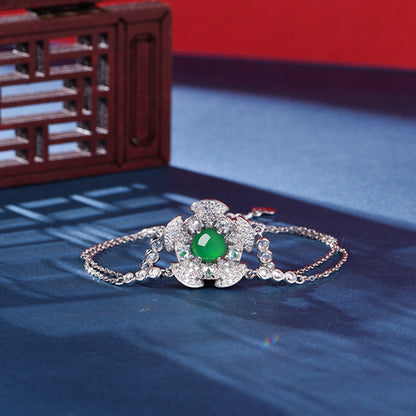 Bracelet Double Chaîne Argent S925 - Chrysoprase Verte 6mm