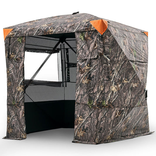 Hunting Blind, 4-5 Person See Through Ground Blinds With Carrying Bag, 270 Degree Portable Camouflage Tent, Durable Concealed Shelter With Silent Magnetic Door And Window, For Turkey And Deer