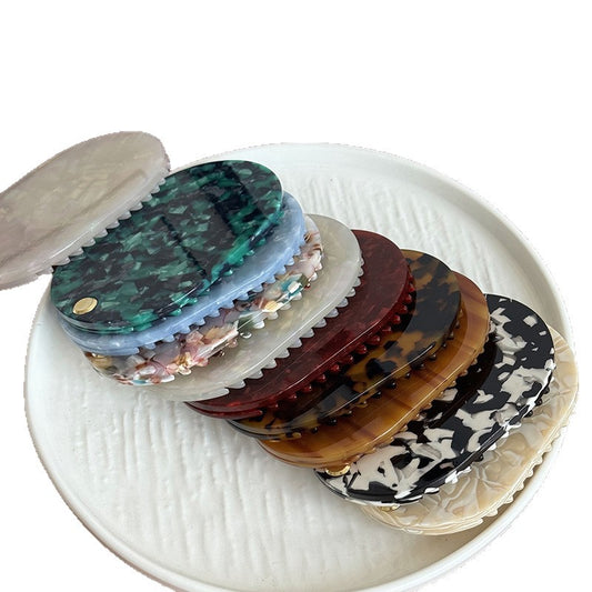 2 Pcs Tortoise Shell Combs With Mirror Mini Portable Folding Hair Comb Travel Compact Pocket Acetate Brush For All Hair Types Bridesmaid Bridal Shower Gift Wedding Favor
