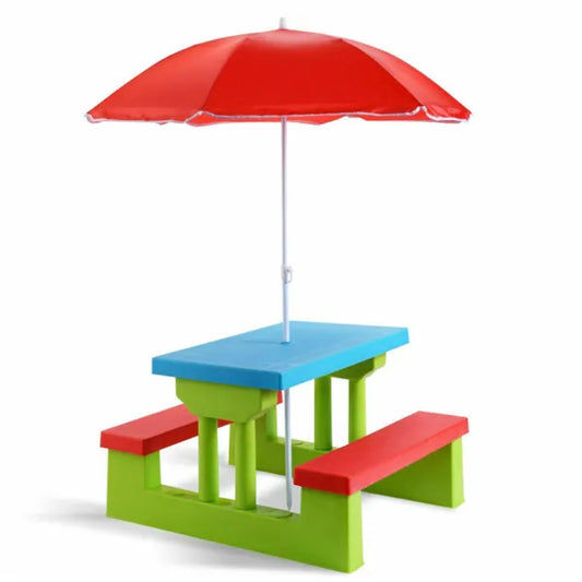 Children Outdoor Picnic Table Set With Foldable UV Protection Umbrella, Lightwei