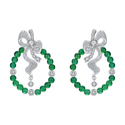 Boucles d'Oreilles Créoles Nœud Argent S925 - Chrysoprase Verte