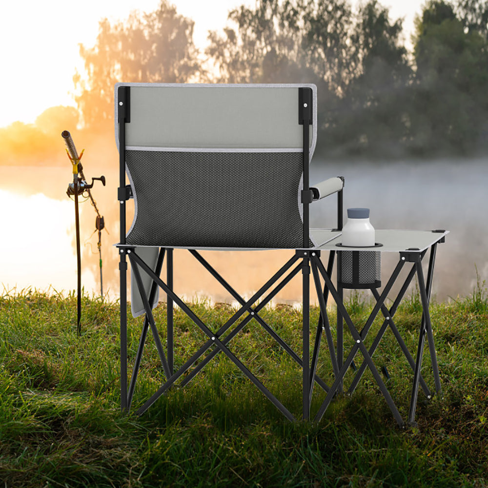 Chaise de camping surdimensionnée avec table latérale et 2 poches de rangement, tissu Oxford PU, voyage