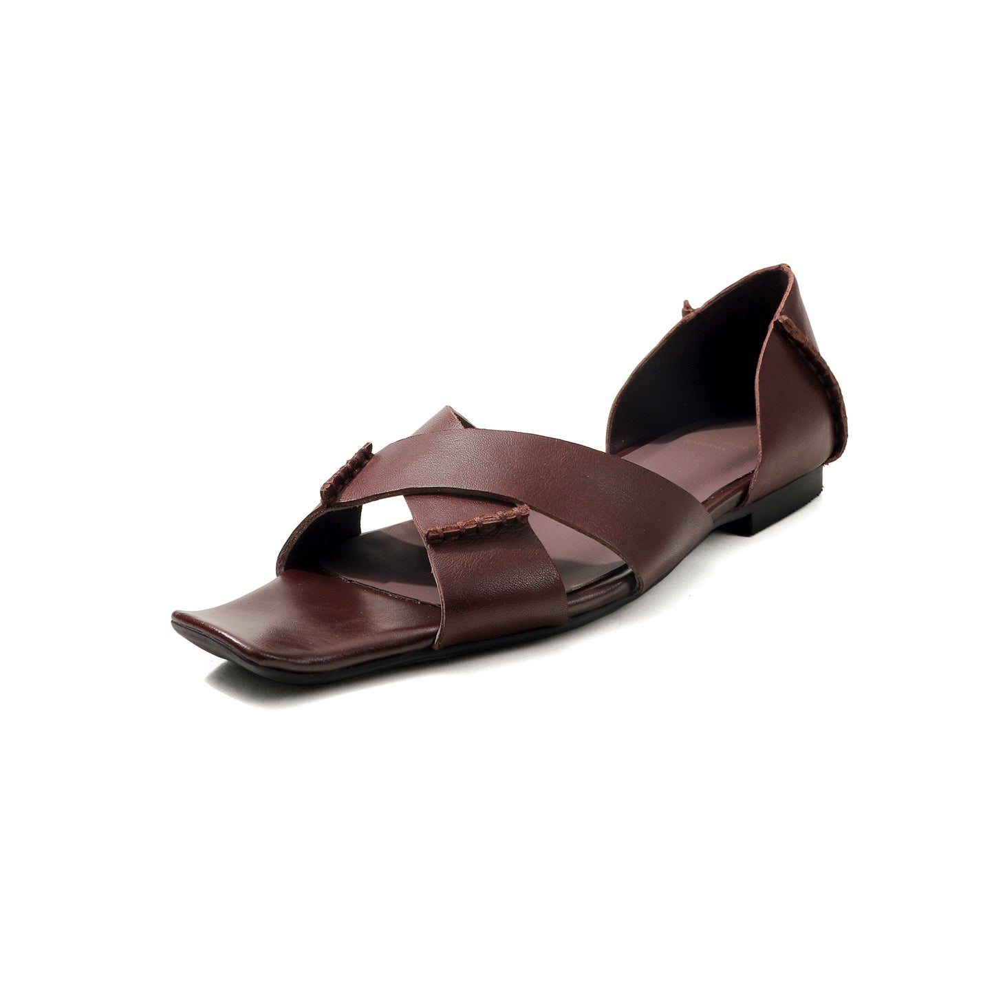 Women's Handmade Full - Grain Leather Crisscross Flat Sandals, Square - Toe Side