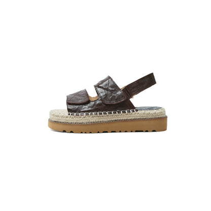 Women's Handmade Full - Grain Sheepskin Espadrille Platform Sandals, Adjustable