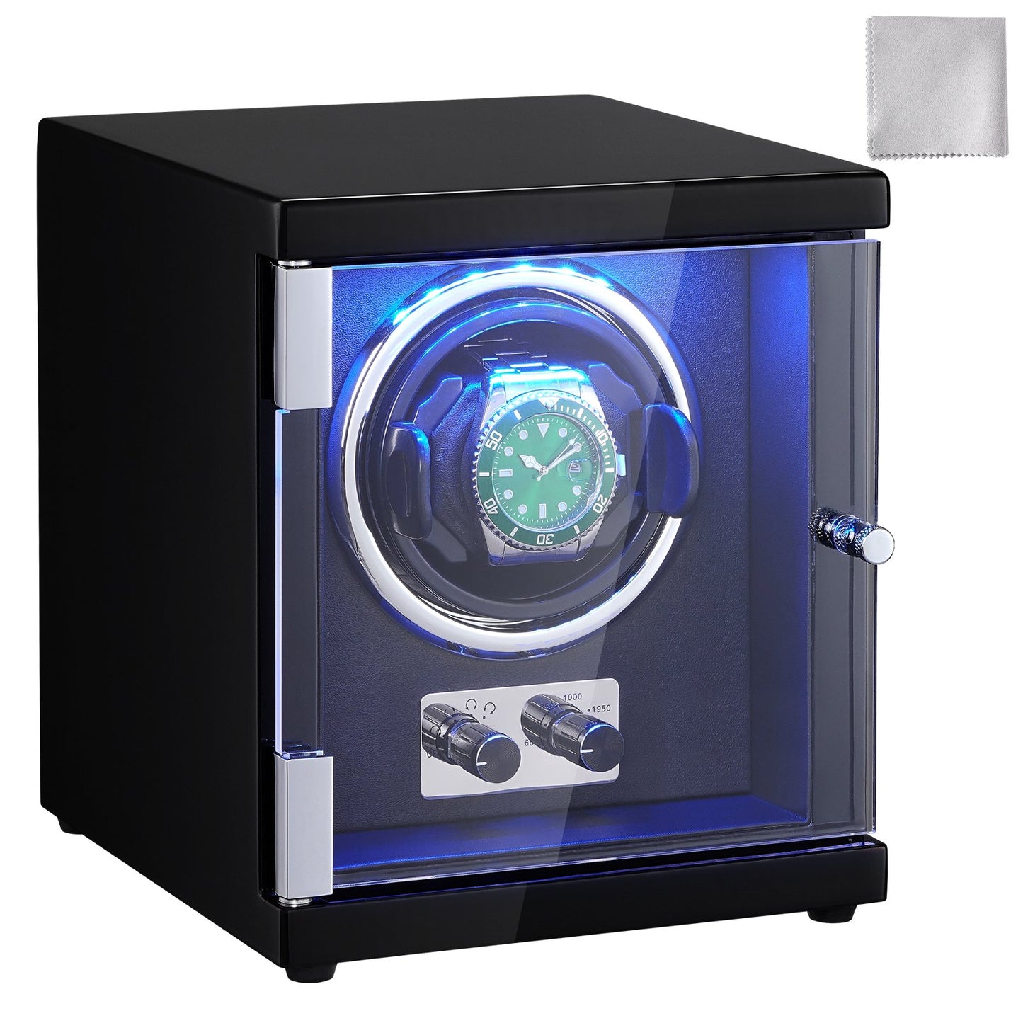 Uhrenbeweger, Automatik-Uhrenbeweger, Watch Winder, Uhrenbeweger Für Automatikuhren, Automatischer Uhrenbeweger Mit Platz Für 1 Uhr, LED Beleuchtung, 150–207 Mm Einstellbare Riemenlänge