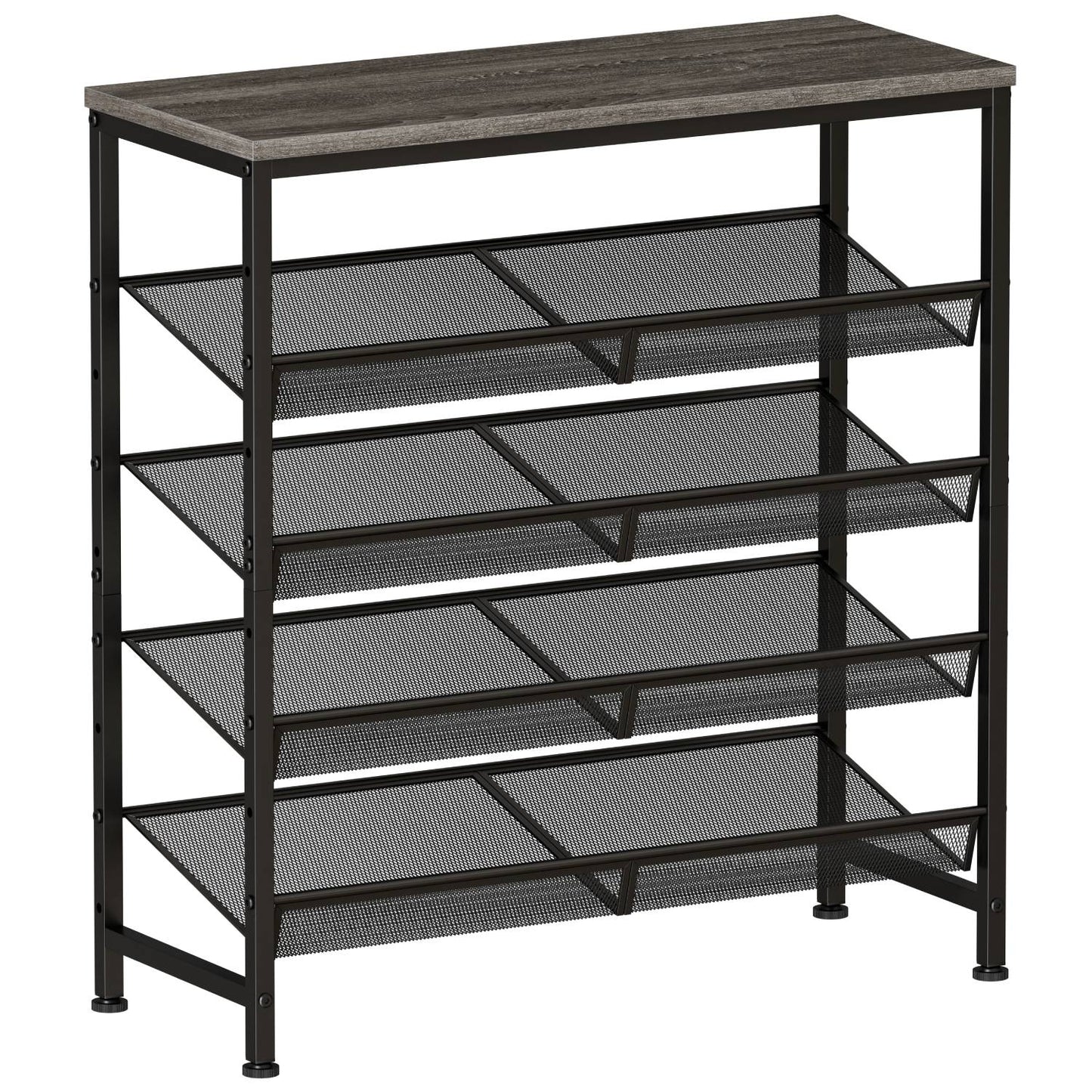 5 Tier Wood Top Shoe Rack, Industrial Storage For Entryway, Small Space Shoe Org