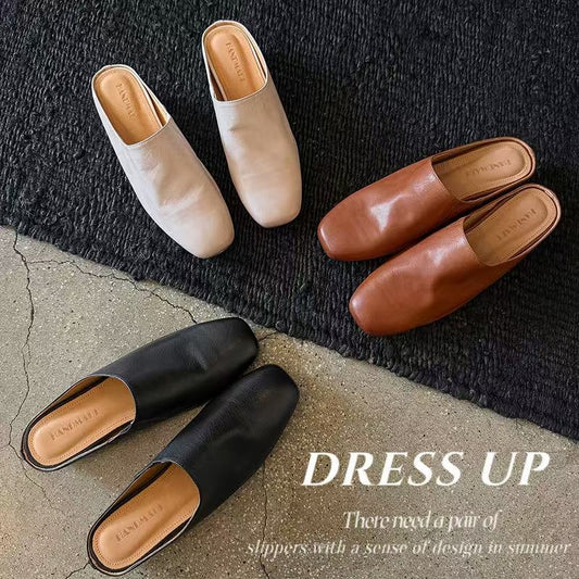Mules Femme Cuir de Mouton Pleine Fleur - Bout Carré