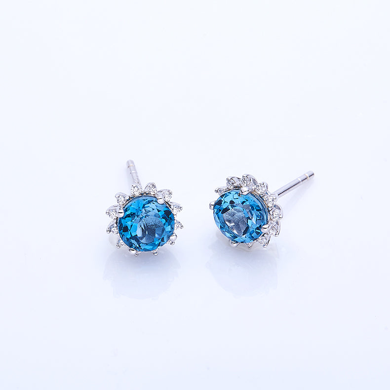 Boucles d'Oreilles Argent S925 Étoile - Cristal Bleu Naturel 6mm