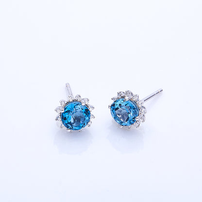 Boucles d'Oreilles Argent S925 Étoile - Cristal Bleu Naturel 6mm