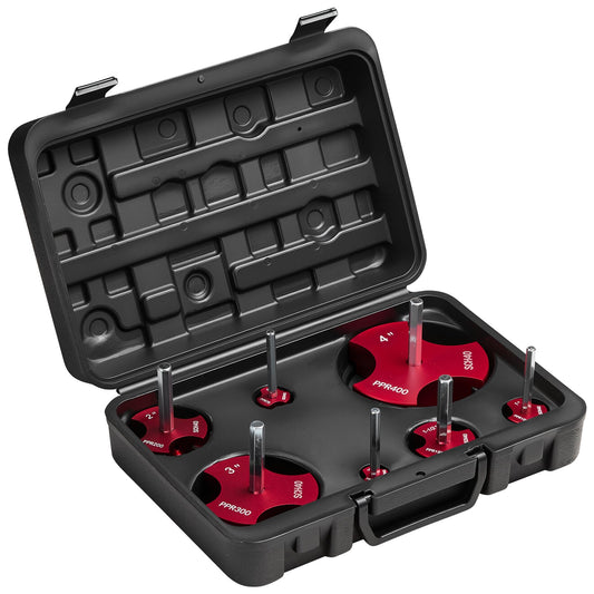 PVC Pipe Reamer Kit, 7-Piece, 3 Blades PVC Fitting Socket Saver, Includes 1/2", 3/4", 1", 1-1/2", 2", 3", 4", Fits Standard 1/2" Drills, Plumbing Tool Kit For SCH40 ABS CPVC Vent Drain Pipes