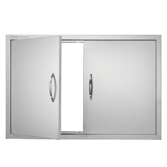 BBQ Access Door, 35W X 24H Inch Double Outdoor Kitchen Door, Stainless Steel Flush Mount Door, Wall Vertical Door With Handles, For BBQ Island, Grilling Station, Outside Cabinet