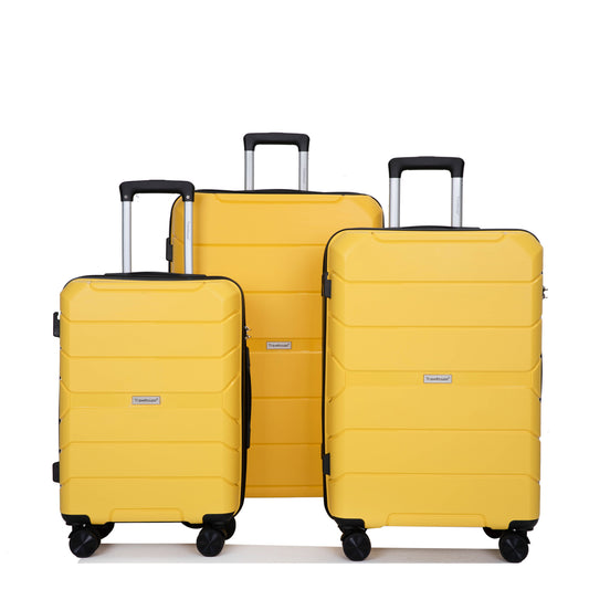 Ensemble 3 valises rigides PP, roues pivotantes, serrure TSA, 20/24/28 pouces, jaune