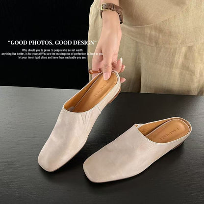 Mules Femme Cuir de Mouton Pleine Fleur - Bout Carré