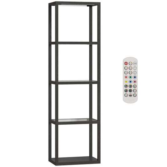 Lampadaire RGB avec étagères en verre, 4 niveaux LED, télécommande et synchronisation musicale, noir