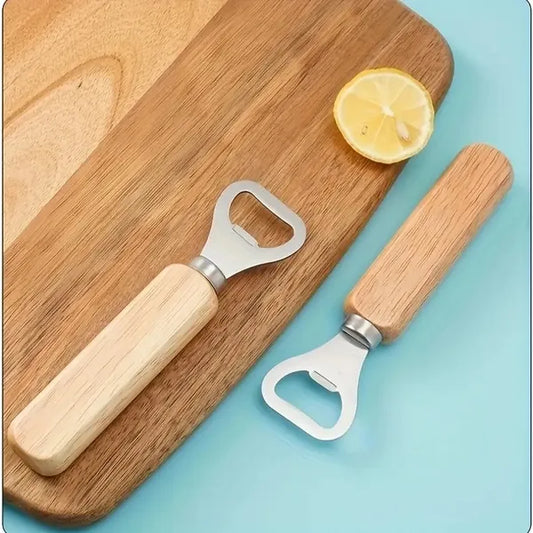 Beer Capper, Thickened Stainless Steel Wooden Handle Corkscrew, Wine Cap, Beverage Bottle Opener