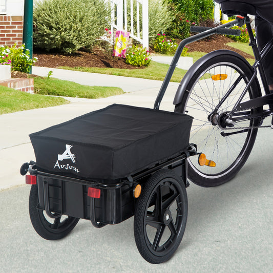 Bicycle Cargo Trailer With Removable Box And Waterproof Cover, Bike Wagon Trailer With Two 16in Wheels