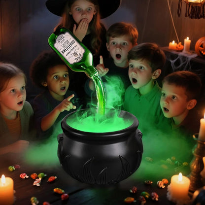 Halloween Spooky Witch Decor: Witch Cauldron, Floating Bottle Fog Machine & Skull LED Light – For Party & Home