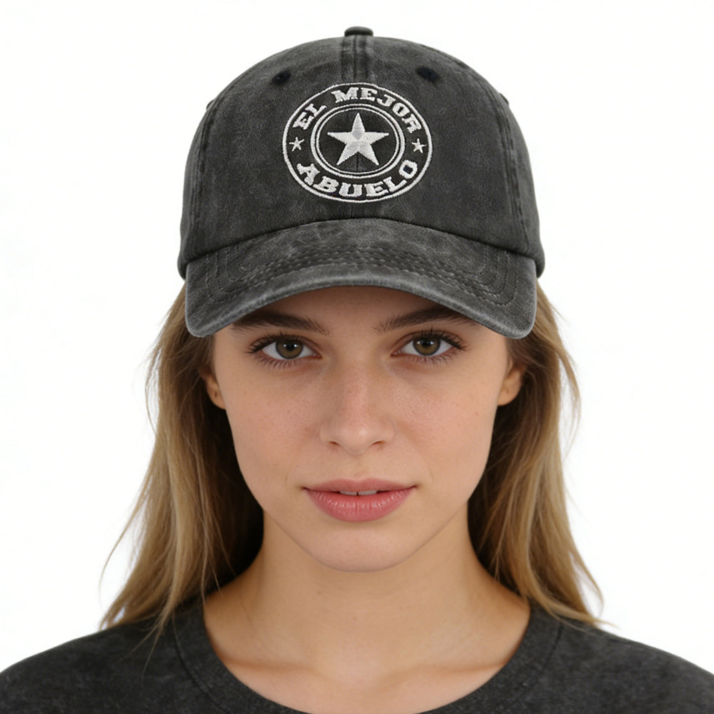 2pcs El Mejor Abuelo Hat For Men Women, Adjustable Embroidered Wash Cotton Baseball Cap