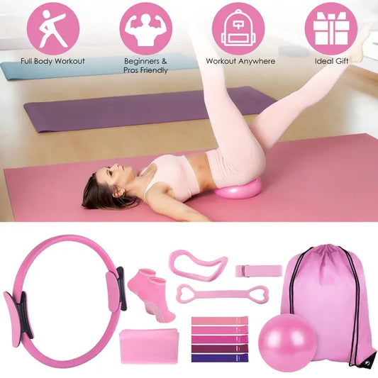 14Pcs Pilates Ring Essentials-Kit For Women With Yoga Ball Arm Stretcher 5 Resistant Bands-Figure 8 Resistant Band Elastic Band Non-slip Socks Yoga Strap